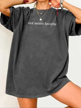 Not Mom's Favorite Oversized Graphic Tee - Charcoal